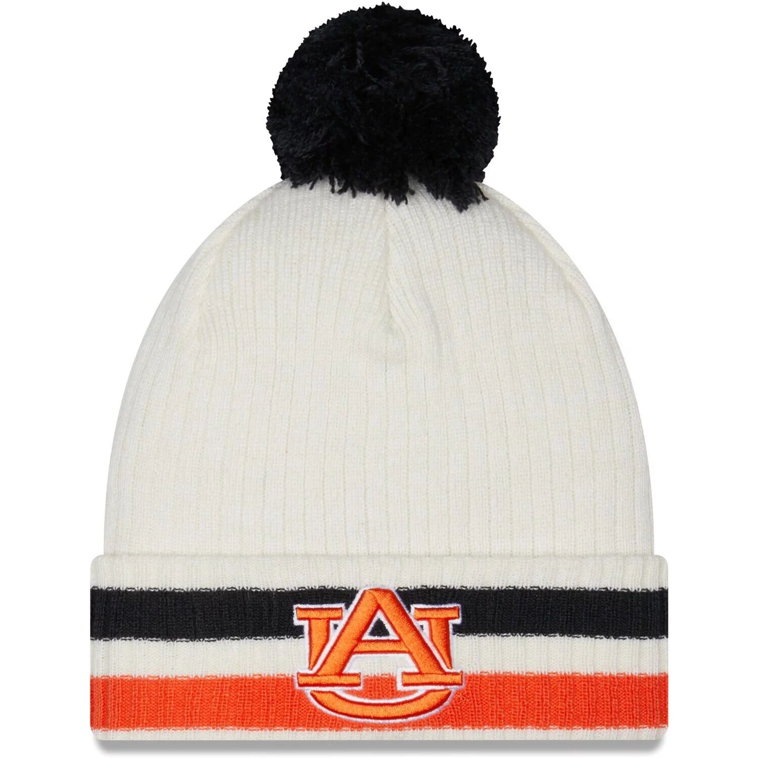 

Мужская вязаная шапка New Era White Auburn Tigers с манжетами и помпоном в стиле ретро