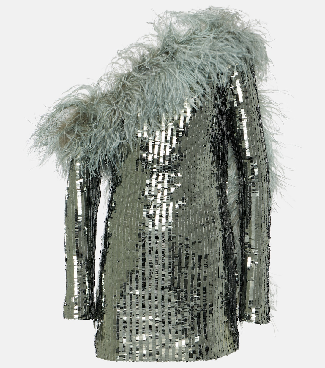 цена Мини-платье mini garbo с пайетками и отделкой перьями Taller Marmo, серебро
