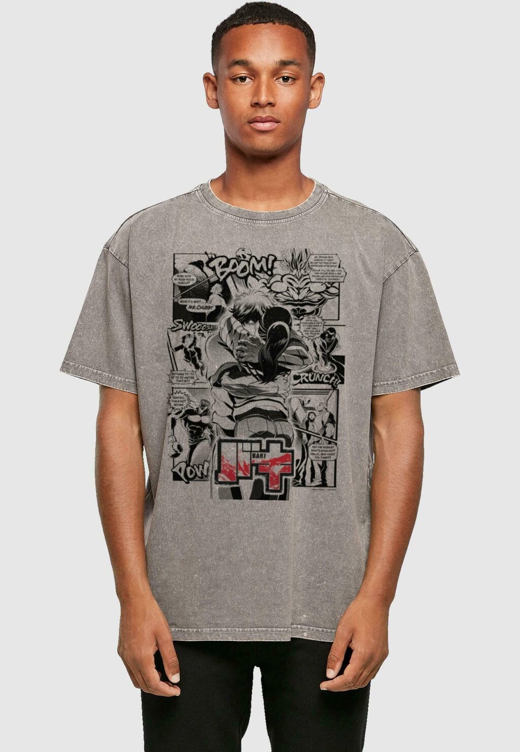

Футболка с принтом Baki S1 Manga Hug Panel Acid Washed Oversize ABSOLUTE CULT, цвет asphalt