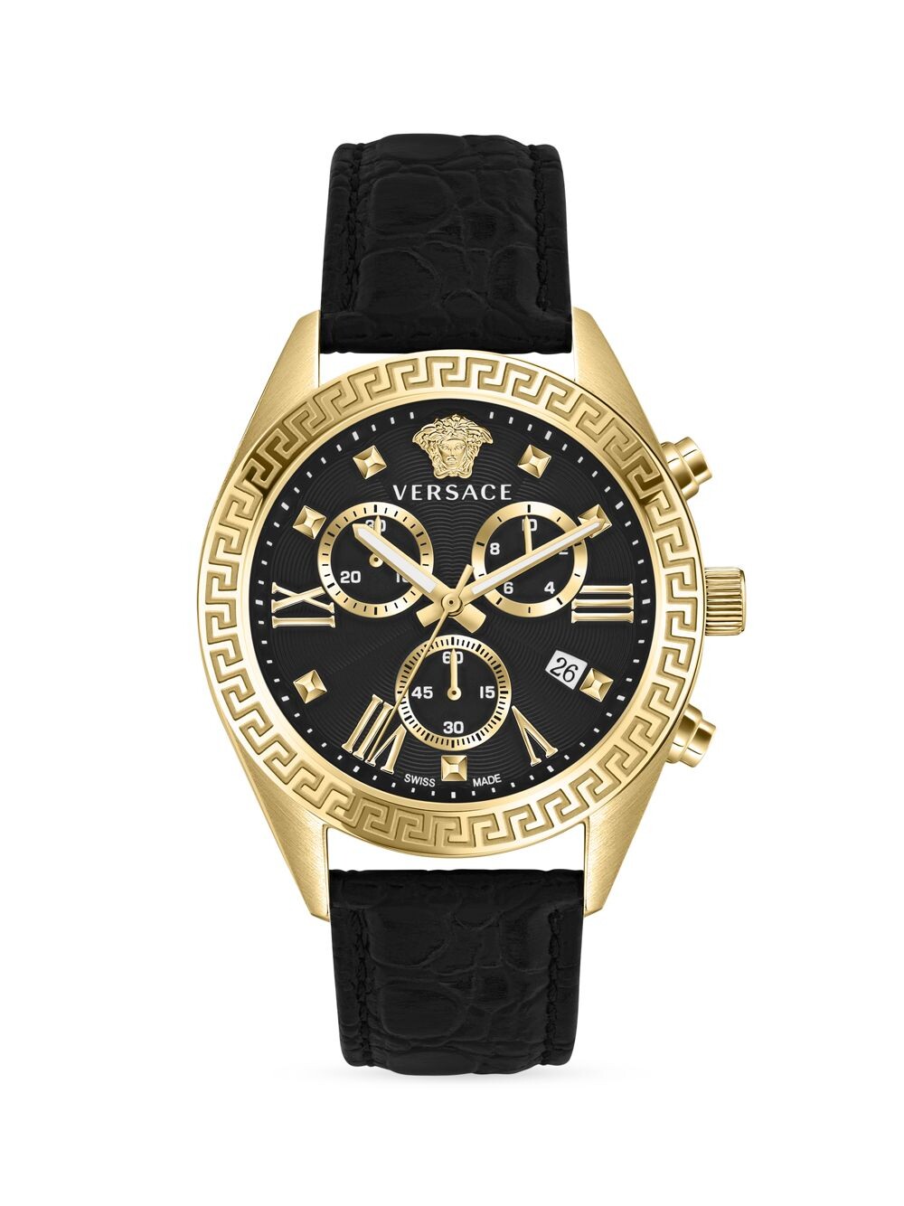 

Часы Greca Chrono Goldtone из нержавеющей стали и кожи Versace, черный