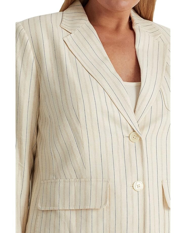 

Блейзер LAUREN Ralph Lauren Plus Size Striped Linen-Blend Twill Blazer, цвет Cream/French Navy