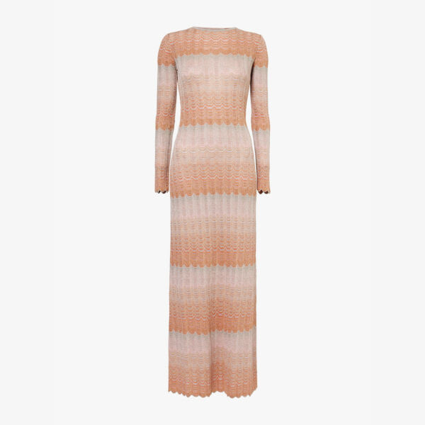

Длинное трикотажное платье с металлическим переплетением и вырезами Missoni, мультиколор