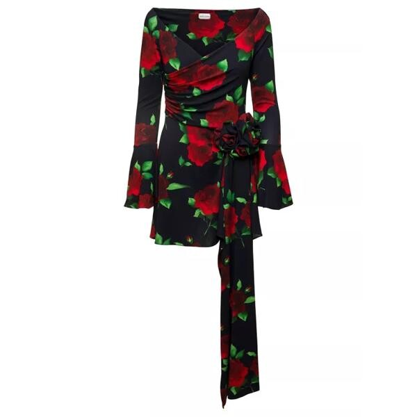 

Платье flared mini-dress with floral print all-over Magda Butrym, черный