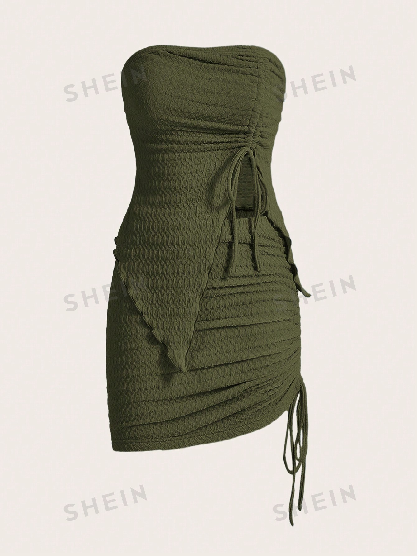 цена SHEIN ICON Топ-труба спереди и облегающая юбка с завязками, два предмета, армейский зеленый