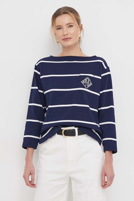 

Хлопковый топ с длинными рукавами Polo Ralph Lauren, темно-синий