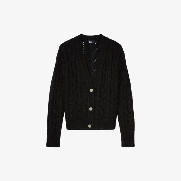 

Вязаный кардиган открытого плетения с V-образным вырезом The Kooples, черный
