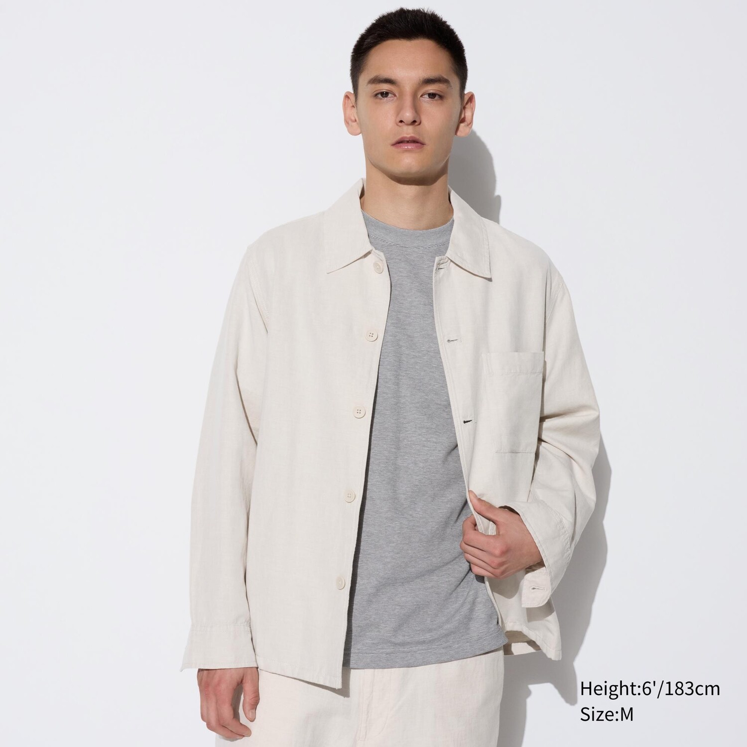 

Льняная куртка-верхняя рубашка UNIQLO, слоновая кость