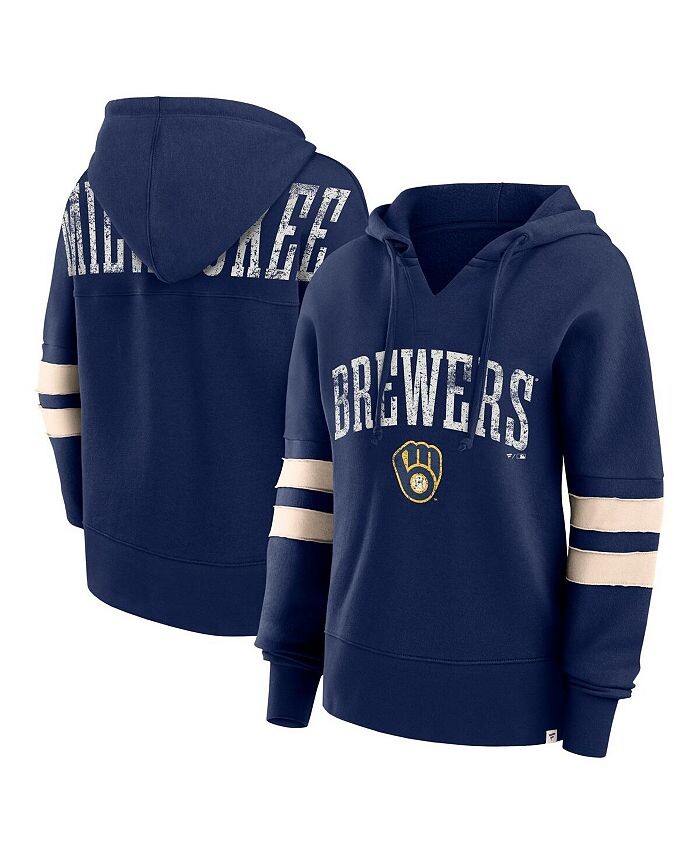 

Женский темно-синий пуловер с капюшоном с надписью Milwaukee Brewers Bold Move Notch Neck Fanatics, синий