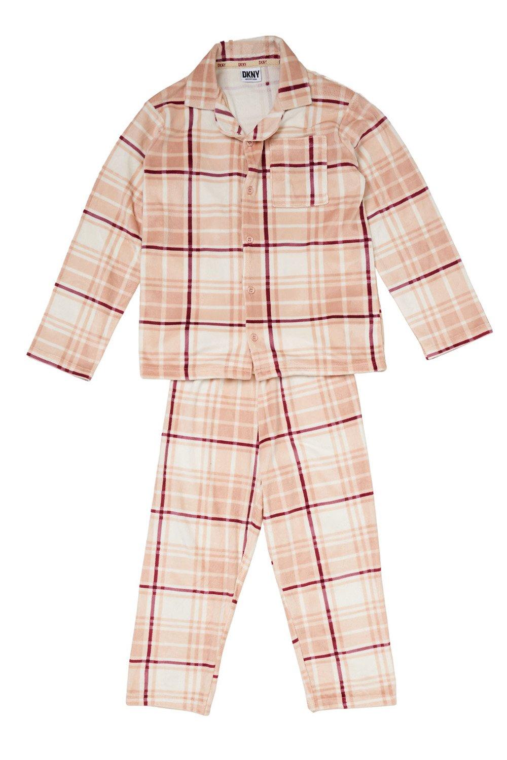 Пижамный комплект Minky для девочек, темно-розовая рубашка в клетку, низ для малышей, возраст 2–7 лет DKNY, розовый