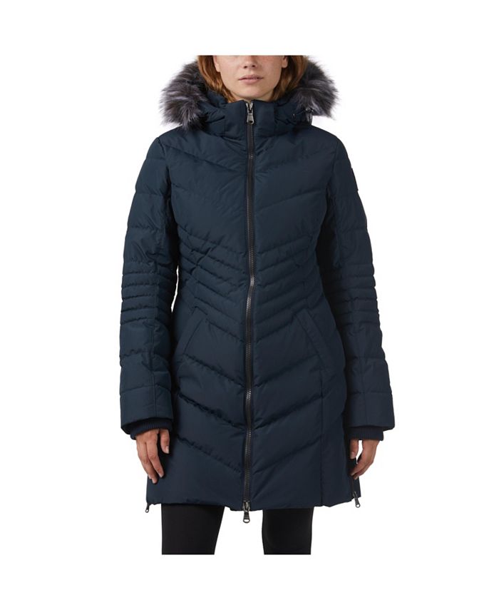 цена Женское стеганое пальто средней длины с отделкой шевроном и искусственным мехом Queens Pajar, синий