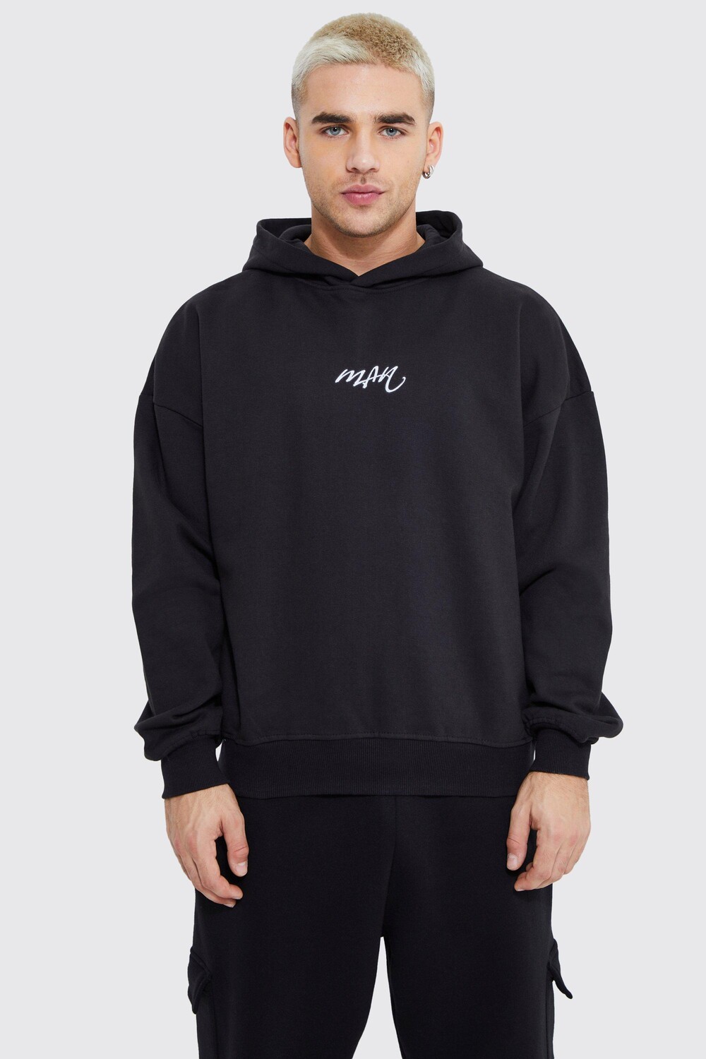 

Тяжелая худи оверсайз мужской скрипт Boohoo, черный
