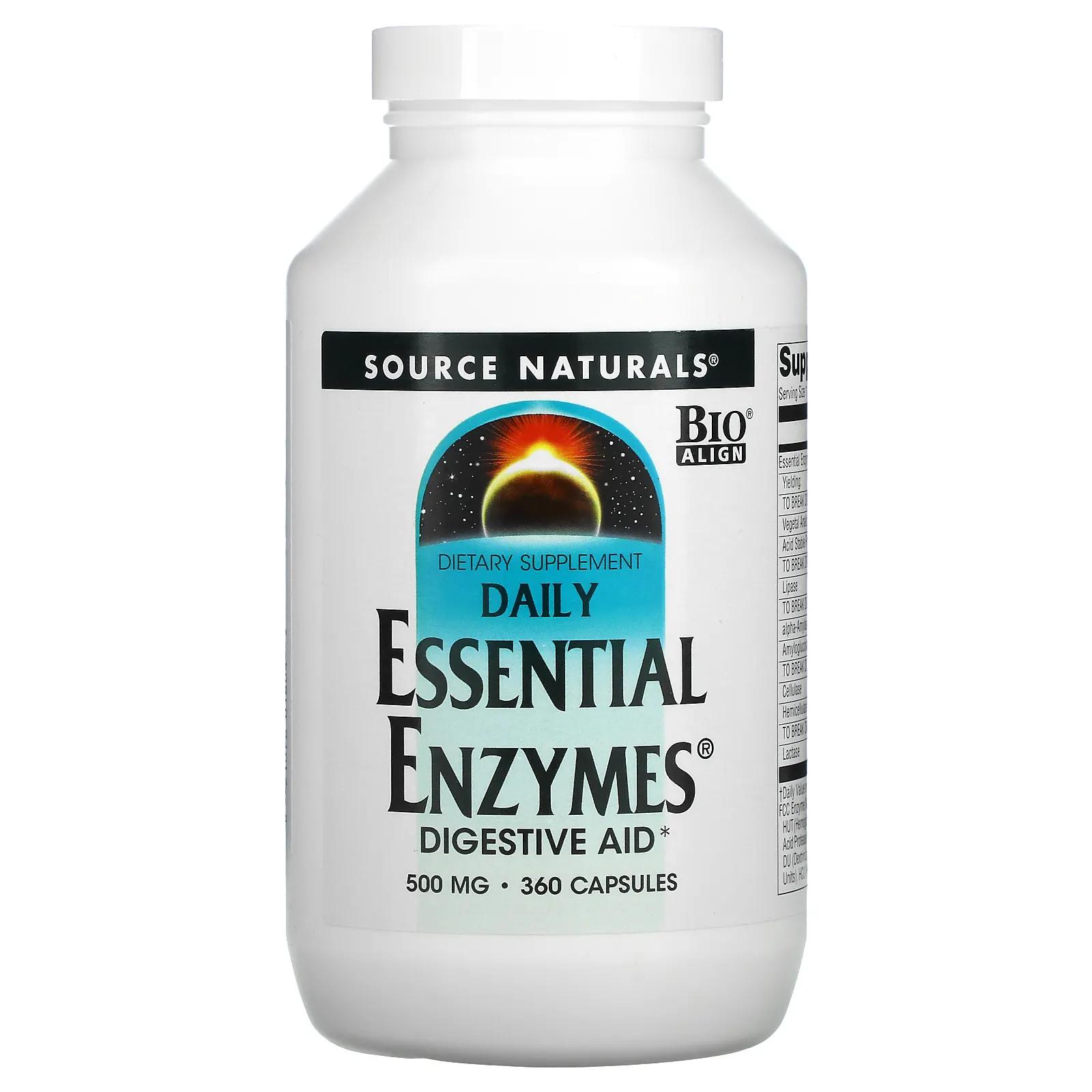 Source Naturals Daily Essential Enzymes пищеварительные ферменты для ежедневного использования 500 мг 360 капсул