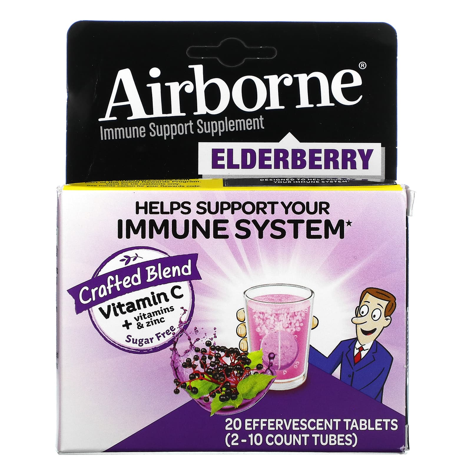 AirBorne Добавка для поддержки иммунитета бузина 2 тюбика 10 шипучих таблеток в каждой airborne добавка для поддержки иммунитета бузина 120 жевательных таблеток