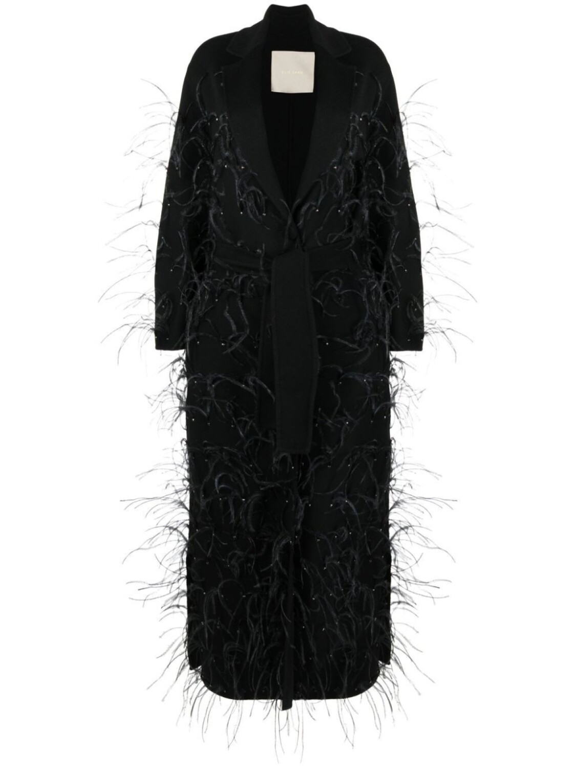 

Elie Saab пальто с поясом и перьями, черный