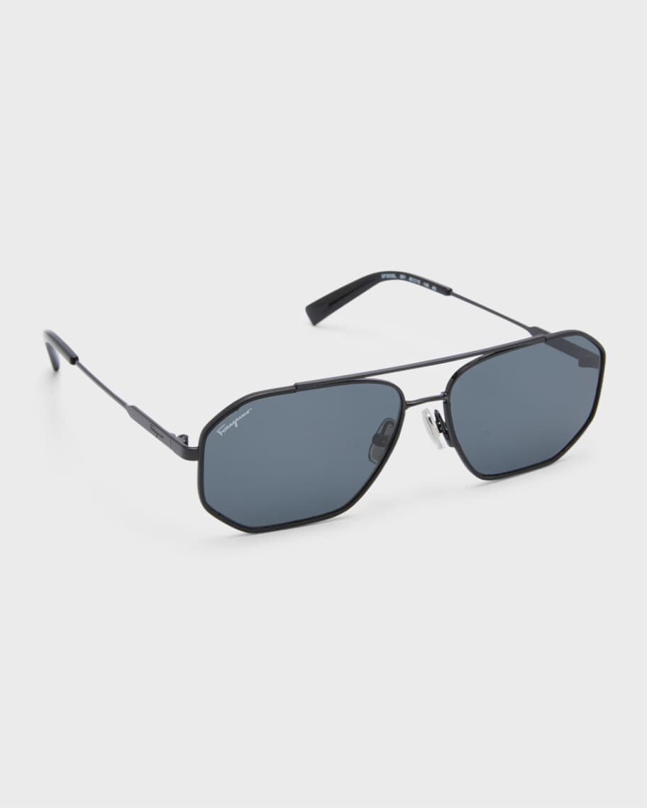 

Мужские солнцезащитные очки Navigator из металла и кожи Ferragamo