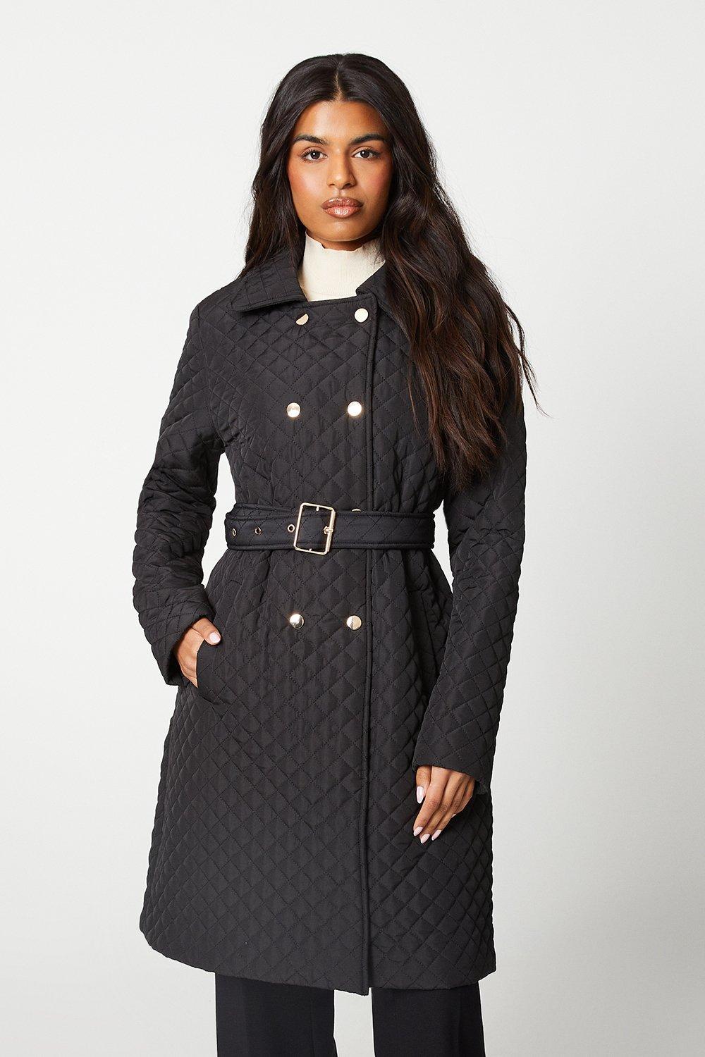 цена Стеганое меховое пальто Petite Mini с ромбовидной фурнитурой Wallis, черный