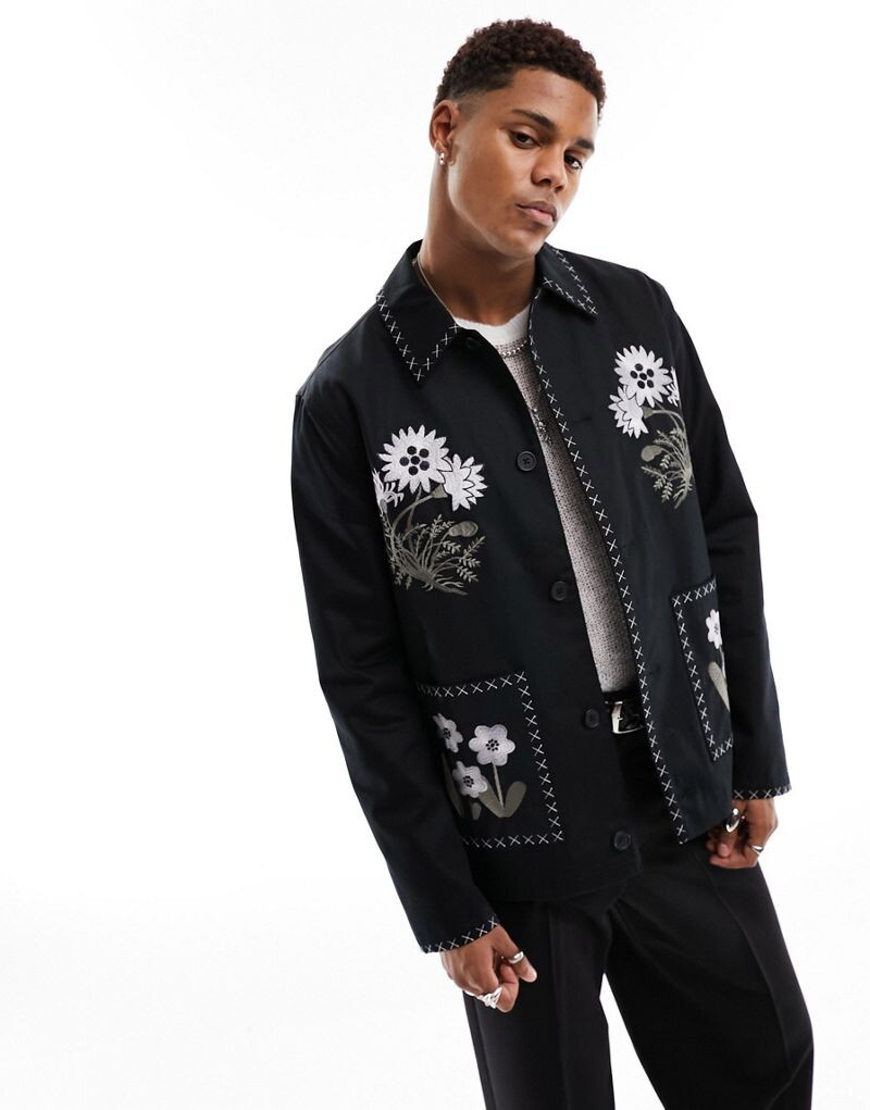 

Черная рабочая куртка с вышивкой ASOS DESIGN