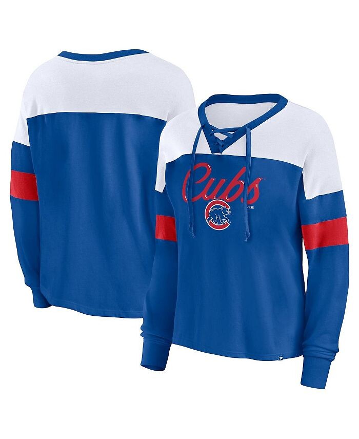 

Женская фирменная белая футболка Chicago Cubs Even Match на шнуровке с длинными рукавами и v-образным вырезом Fanatics, синий