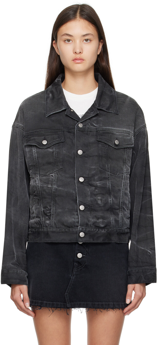 

Черная джинсовая куртка с эффектом потертостей MM6 Maison Margiela, Черный