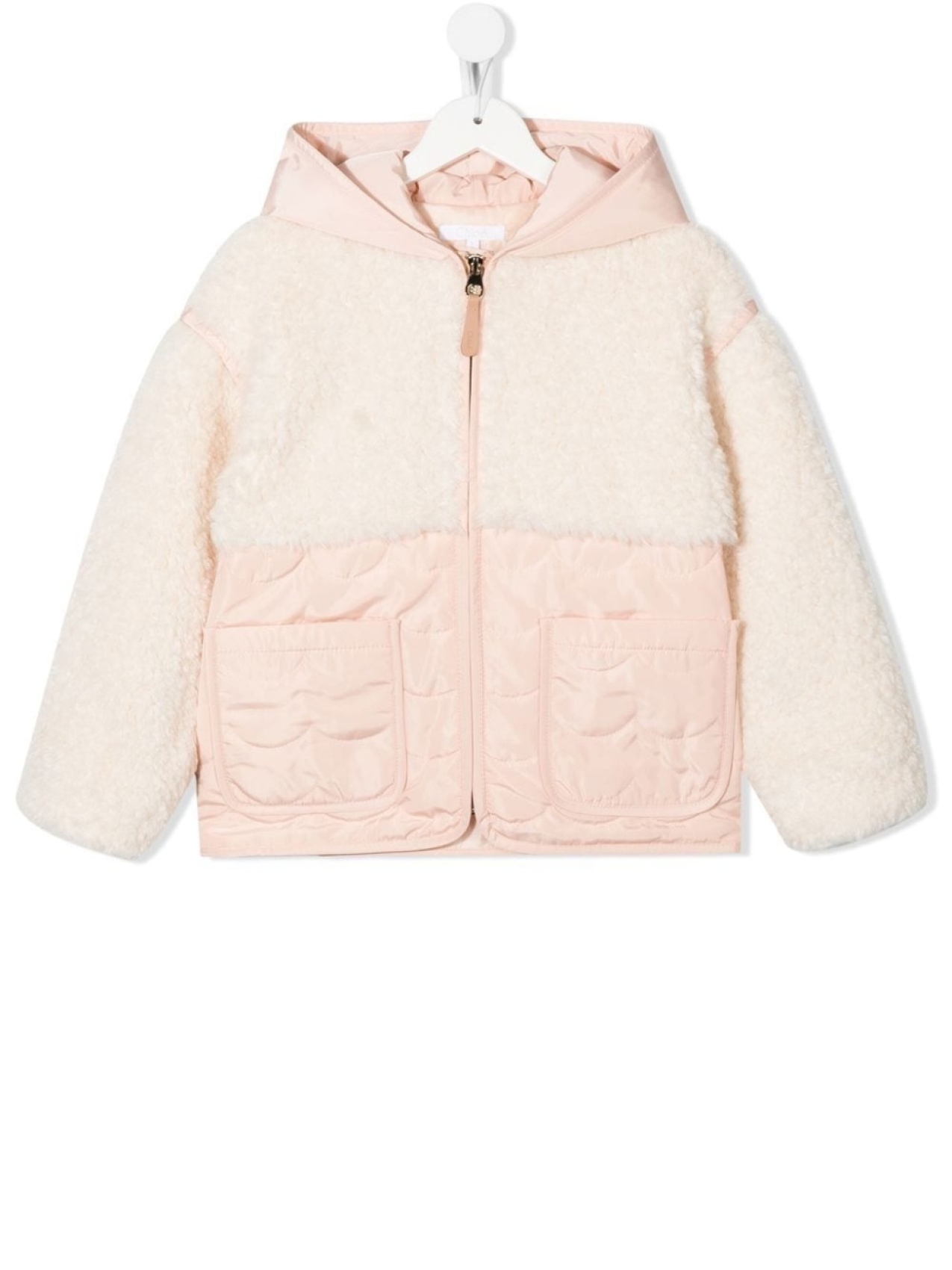 

Chloé Kids пуховик с капюшоном и фактурными вставками, розовый