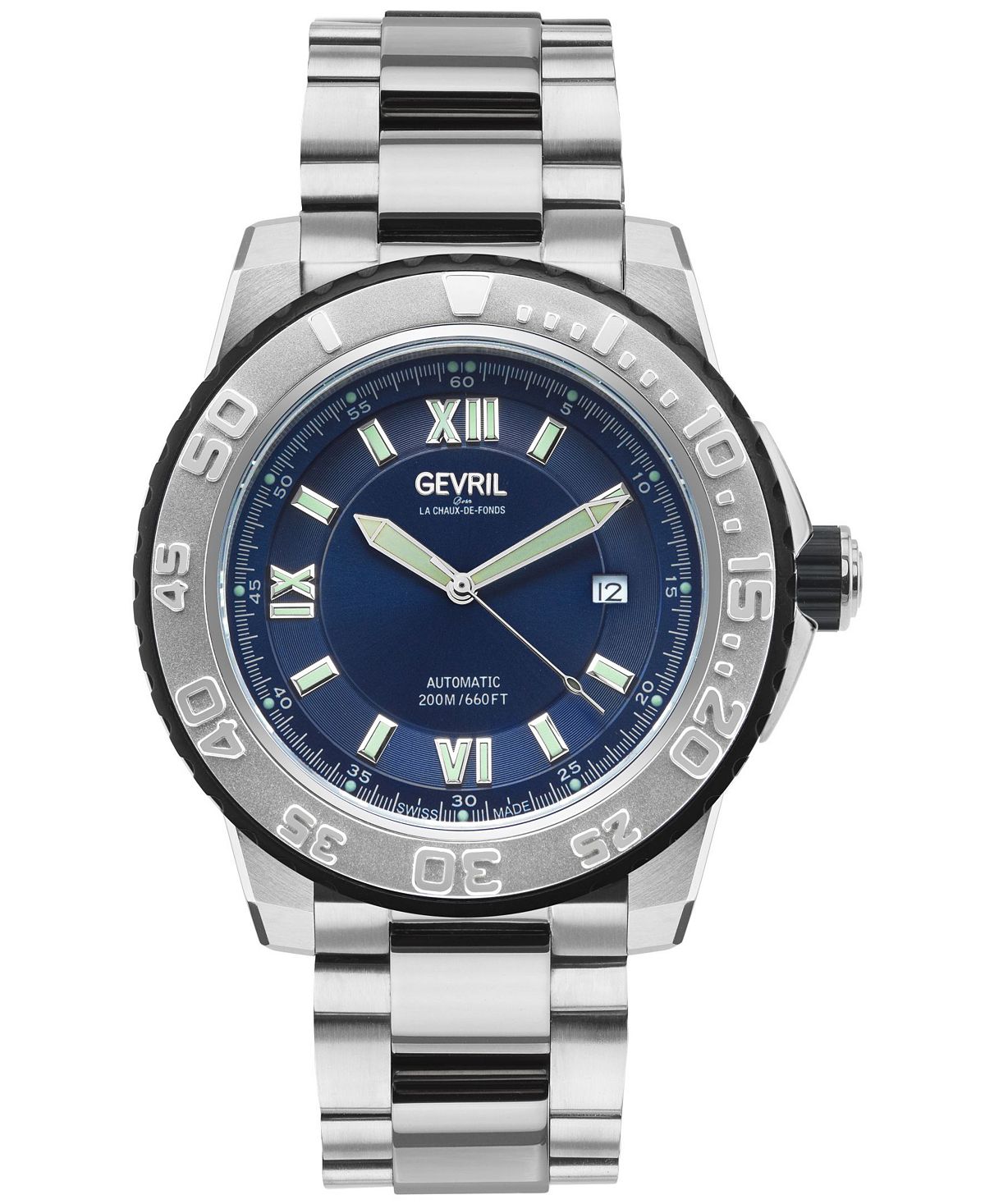 цена Мужские швейцарские автоматические часы Seacloud из нержавеющей стали с браслетом серебристого цвета, 45 мм Gevril