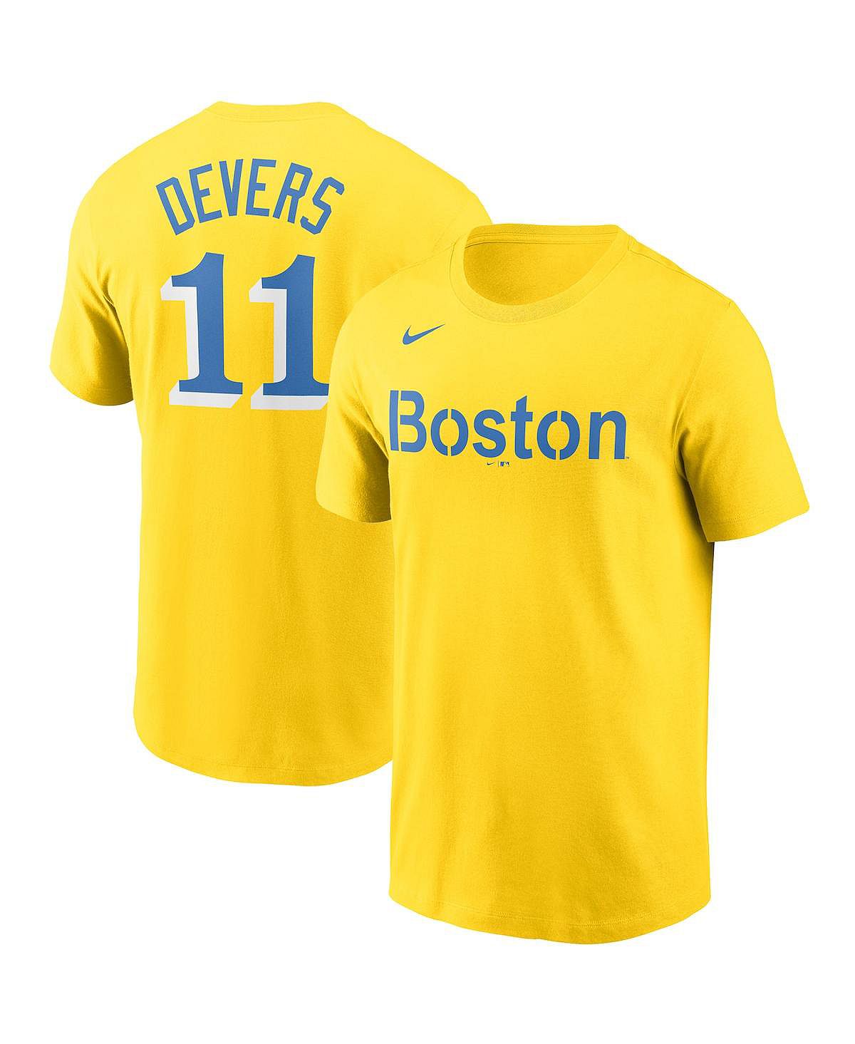 Мужская футболка золотистого цвета Rafael Devers Boston Red Sox City Connect с именем и номером Nike