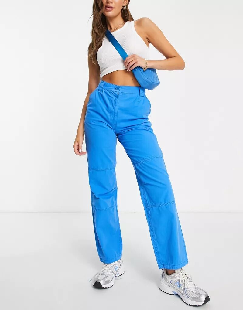 

Синие брюки прямого кроя с высокой посадкой Topshop Techy