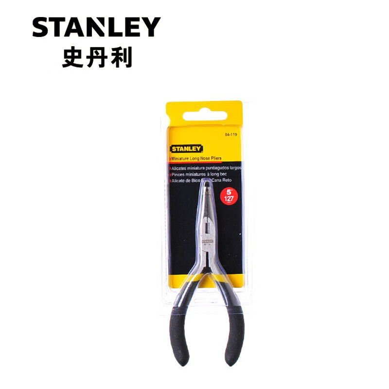 Плоскогубцы Stanley с игольчатыми носами, черная ручка, кованая углеродистая сталь, прочные и долговечные, 5-дюймовые мини-плоскогубцы с игольчатыми носами 84-119-23