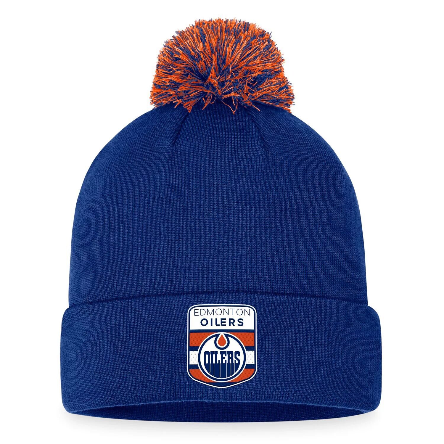 

Мужская синяя вязаная шапка с манжетами и помпоном для драфта НХЛ Fanatics Edmonton Oilers 2023