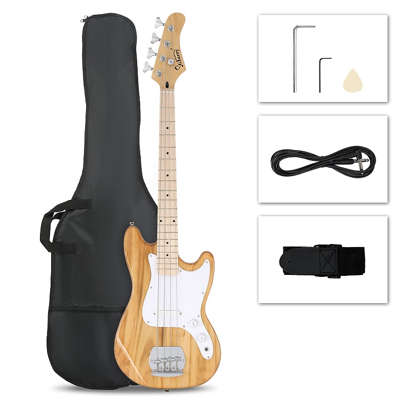 цена Басс гитара Glarry 4 String 30in SHORT SCALE Thin Body GB Electric Bass Guitar with Bag Strap Connector Wrench Tool 2020s - Burlywood