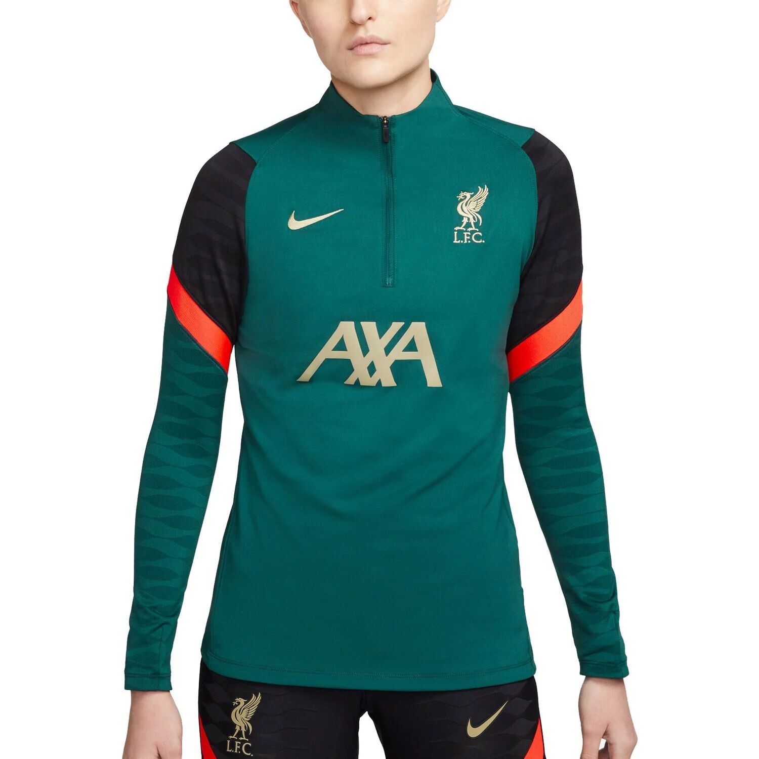

Женская футболка Nike Teal Liverpool Strike Drill с молнией без четверти реглан Nike
