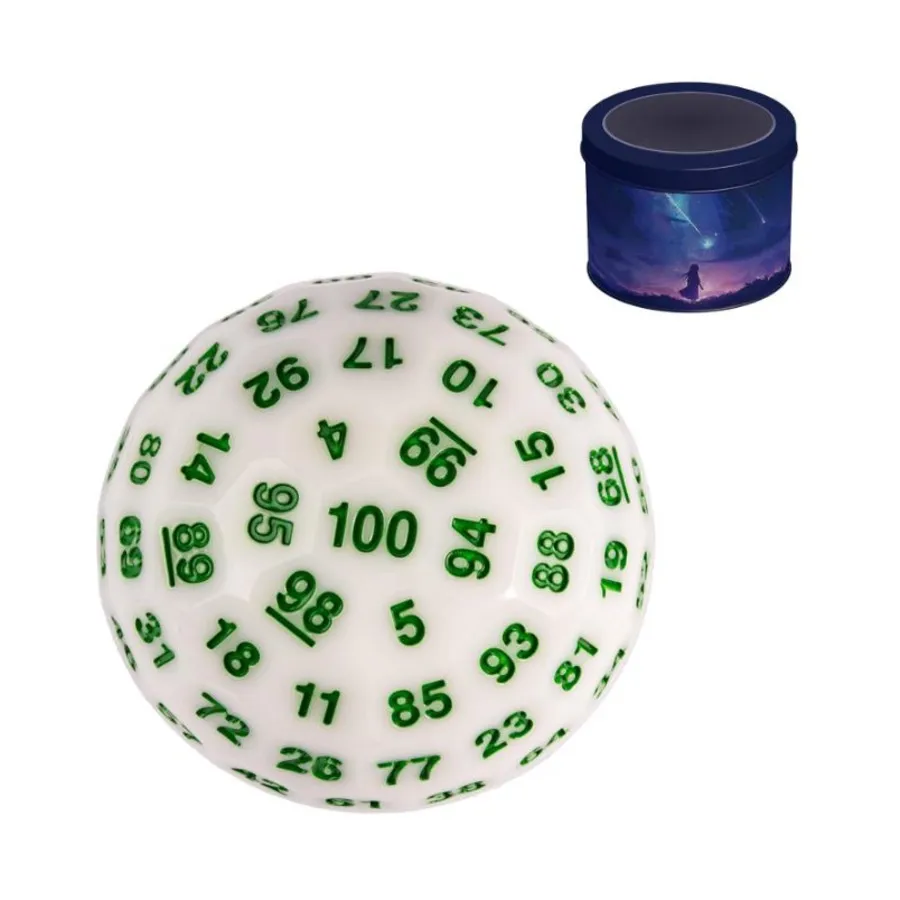 

d100 50мм Белый с зеленым, Dice & Accessories (Poludie)