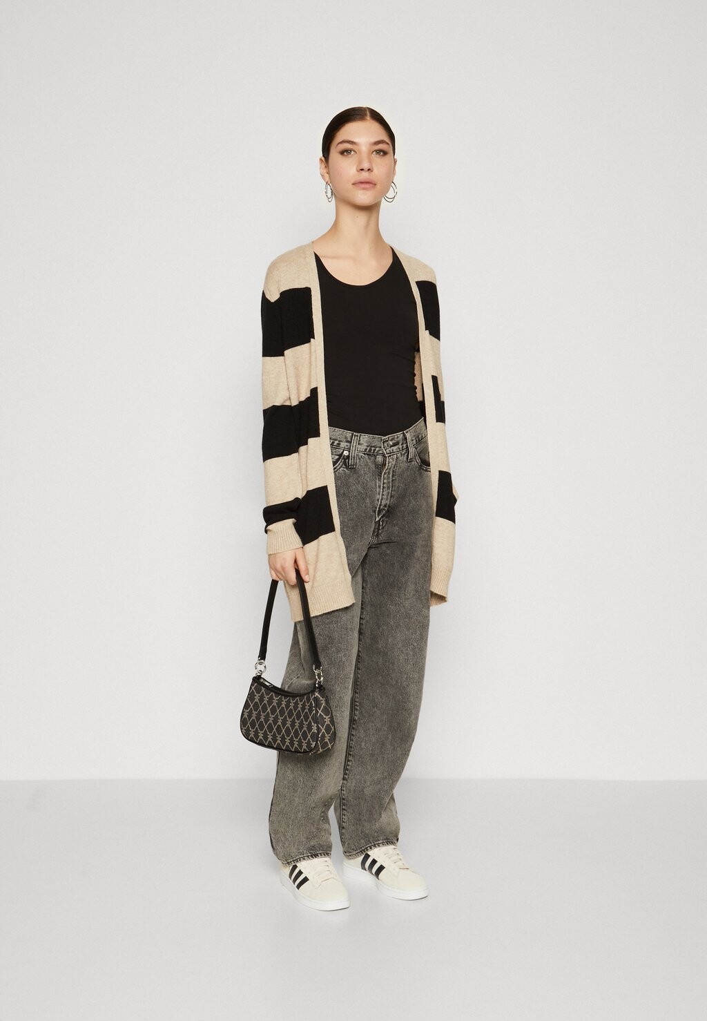 

Кардиган VILA КАРДИГАН VIRIL OPEN STRIPED, цвет natural melange/black