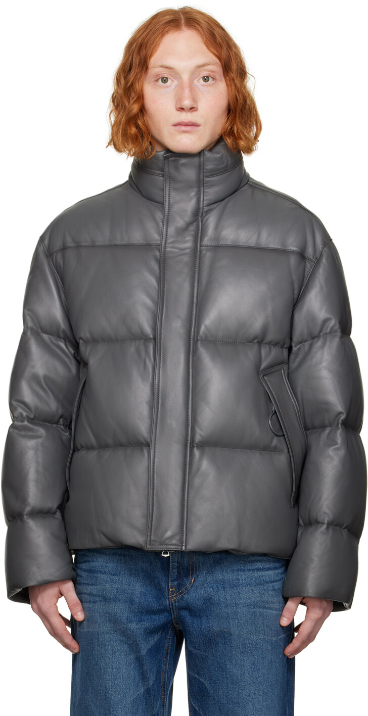 

Серая кожаная стеганая пуховая куртка Серая Solid Homme, Серый