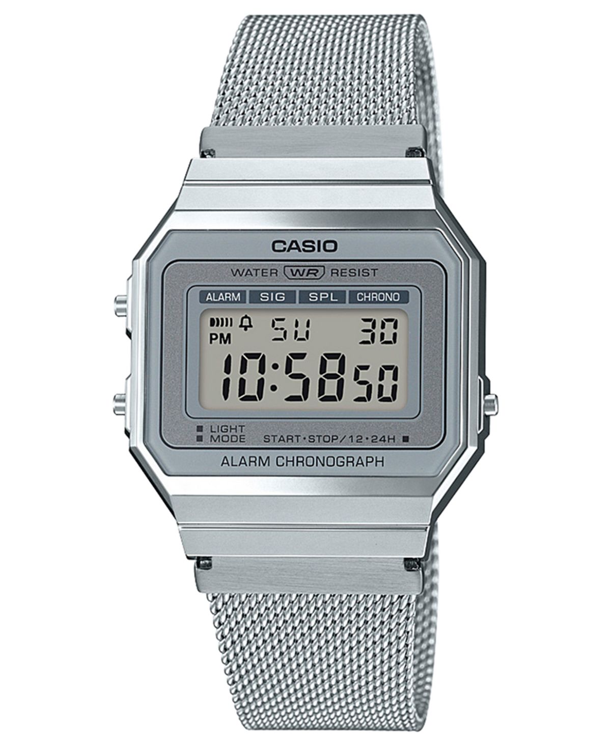 Унисекс цифровые часы-браслет из нержавеющей стали с сеткой 35,5 мм Casio, серебро