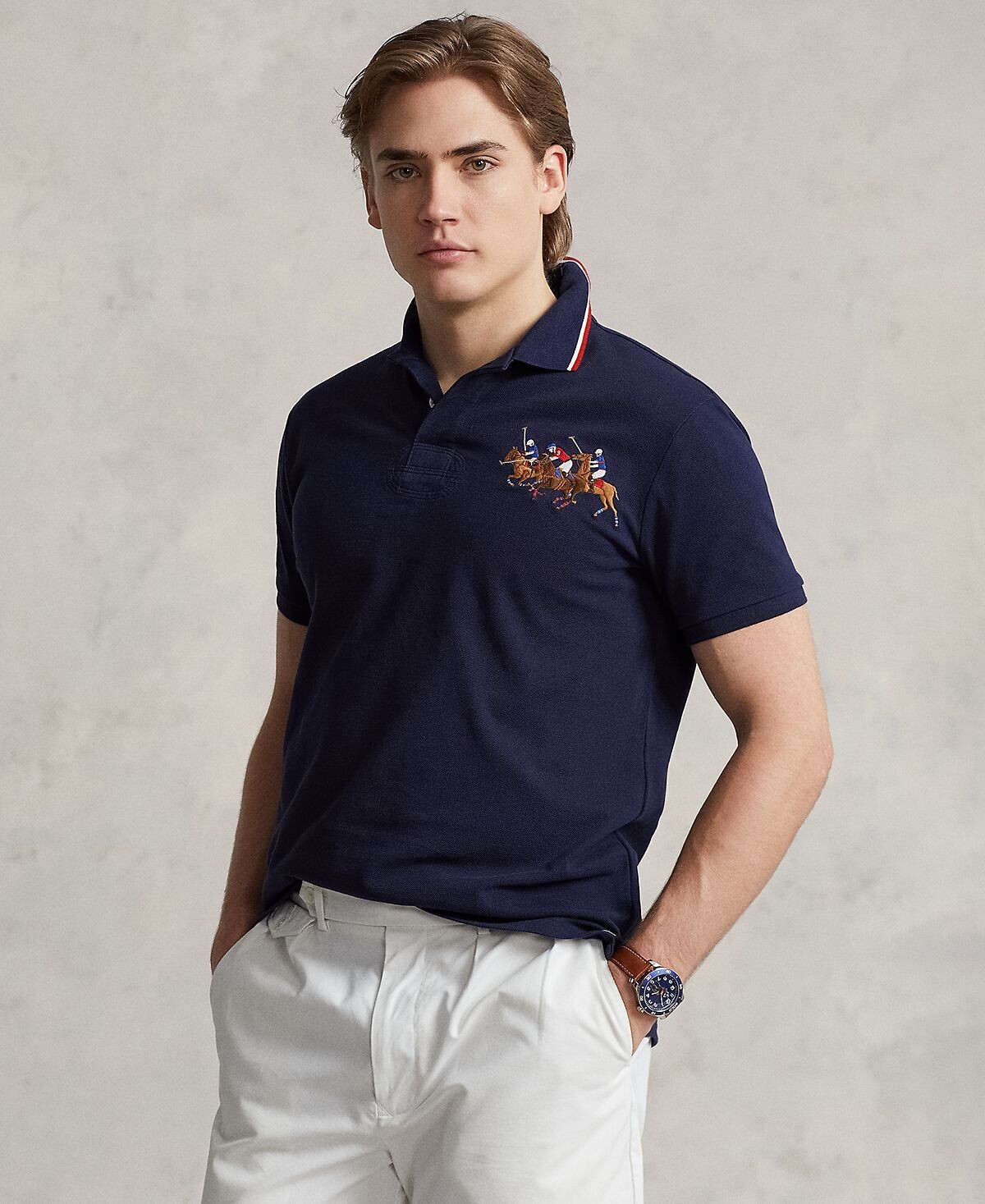 

Мужская рубашка поло приталенного кроя с тройным пони на заказ Polo Ralph Lauren