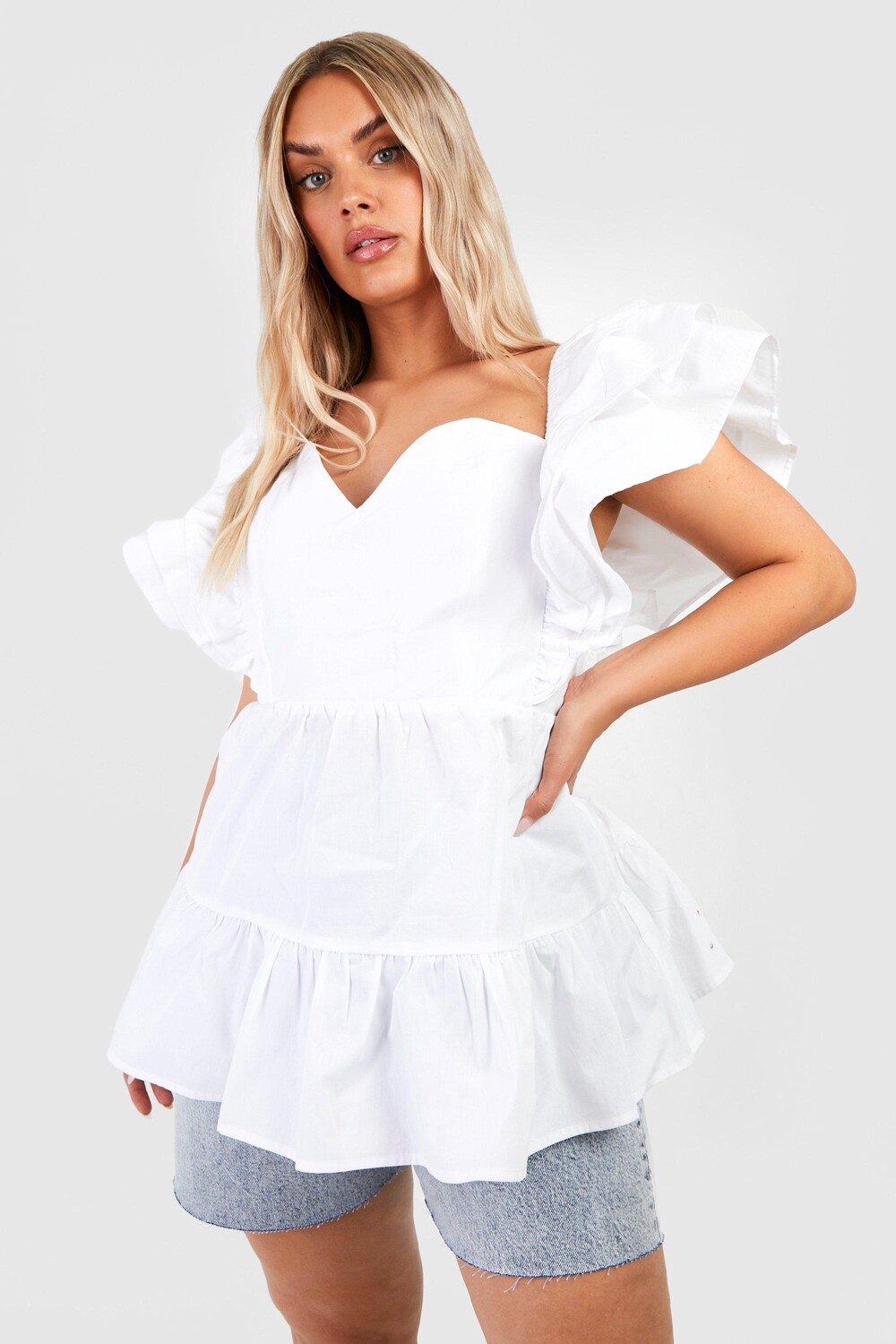 

Топ из хлопкового поплина с рукавами и рукавами Boohoo, белый