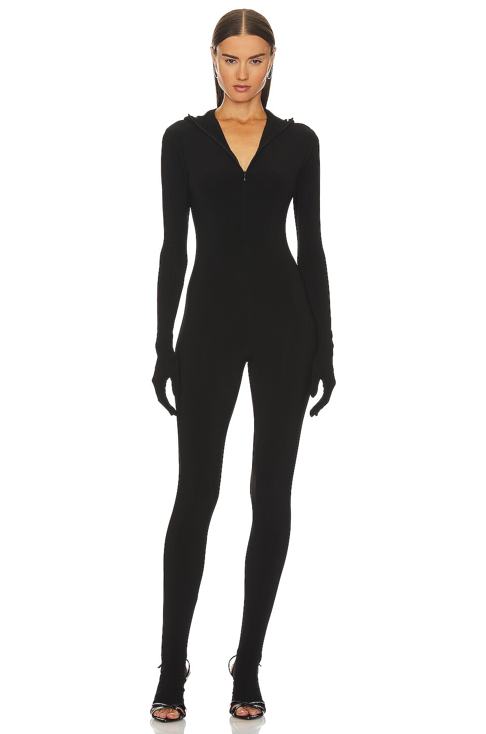 

Комбинезон Norma Kamali Turtle Skull Cap Catsuit With Footie & Gloves, черный