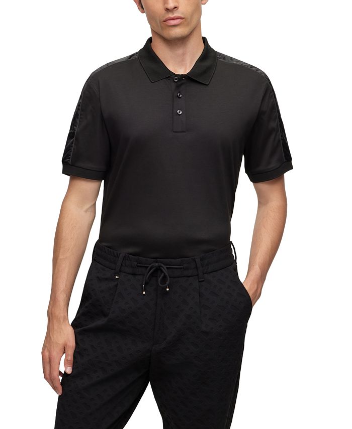 Мужская рубашка поло со структурированной отделкой Hugo Boss, черный рубашка поло coolpodarok из хз делаю тз