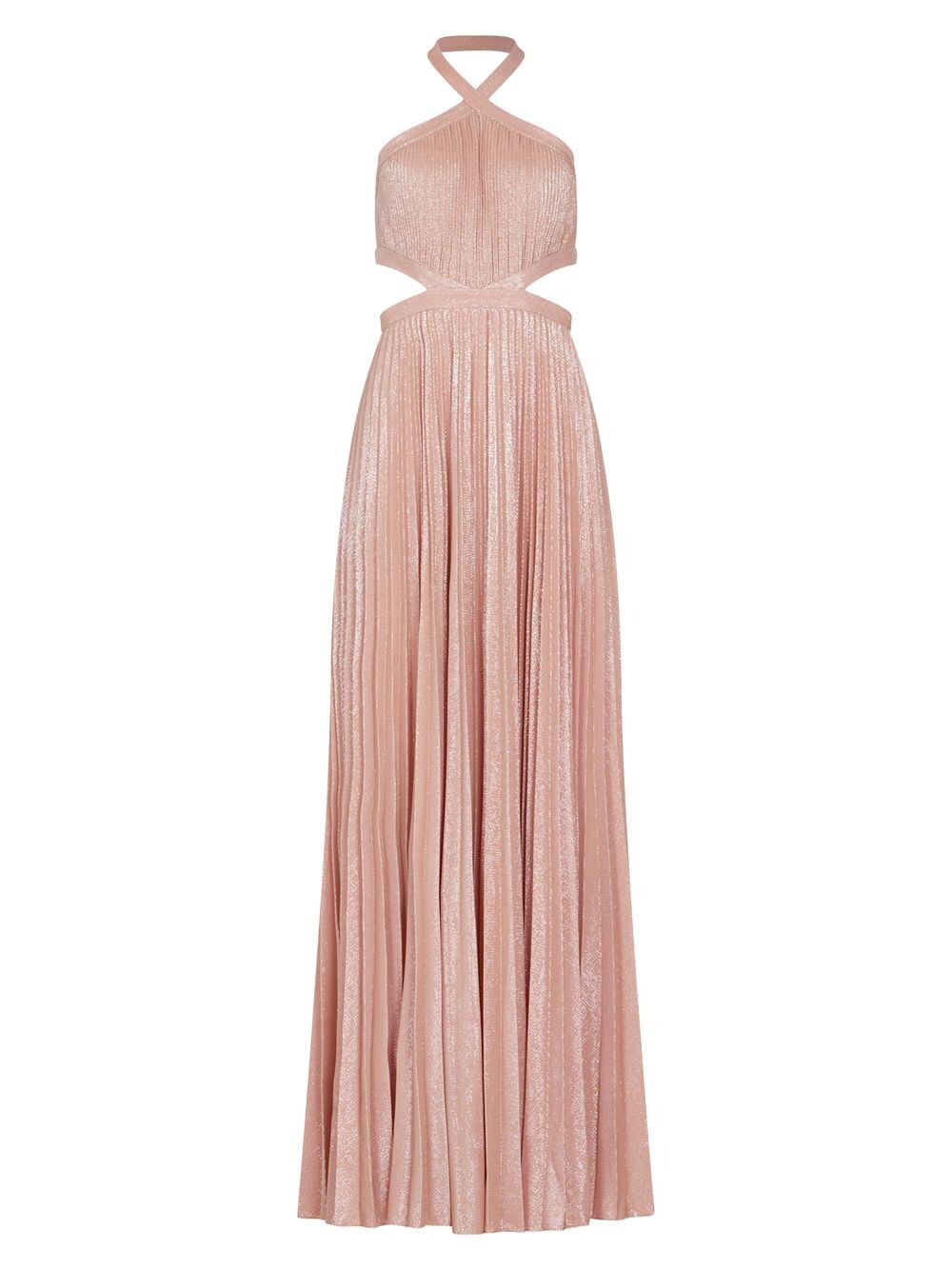 

Плиссированное металлическое платье с лямкой на шее BCBGMAXAZRIA, розовый