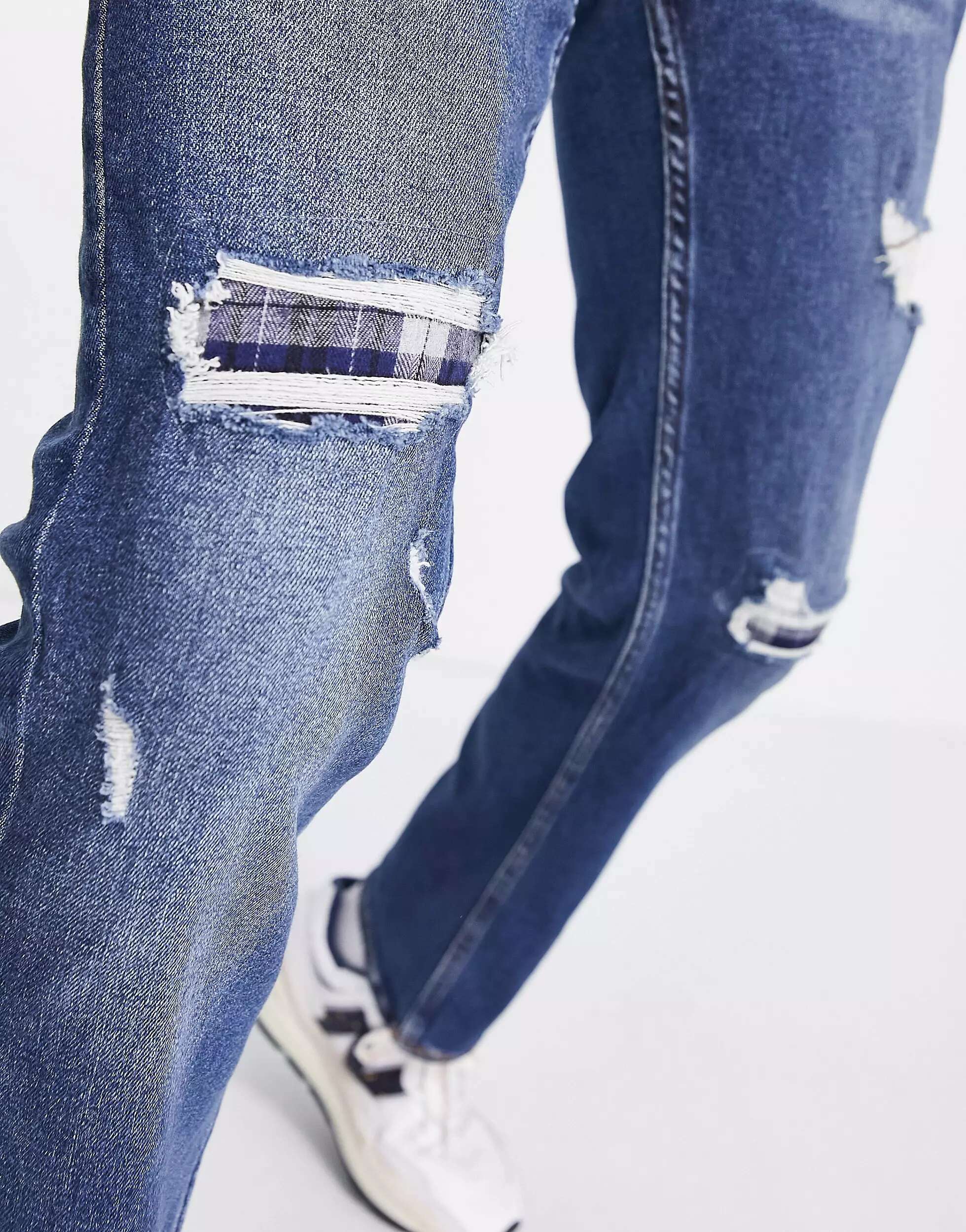 Темные узкие прямые джинсы с потертостями и потертостями из фланели Hollister
