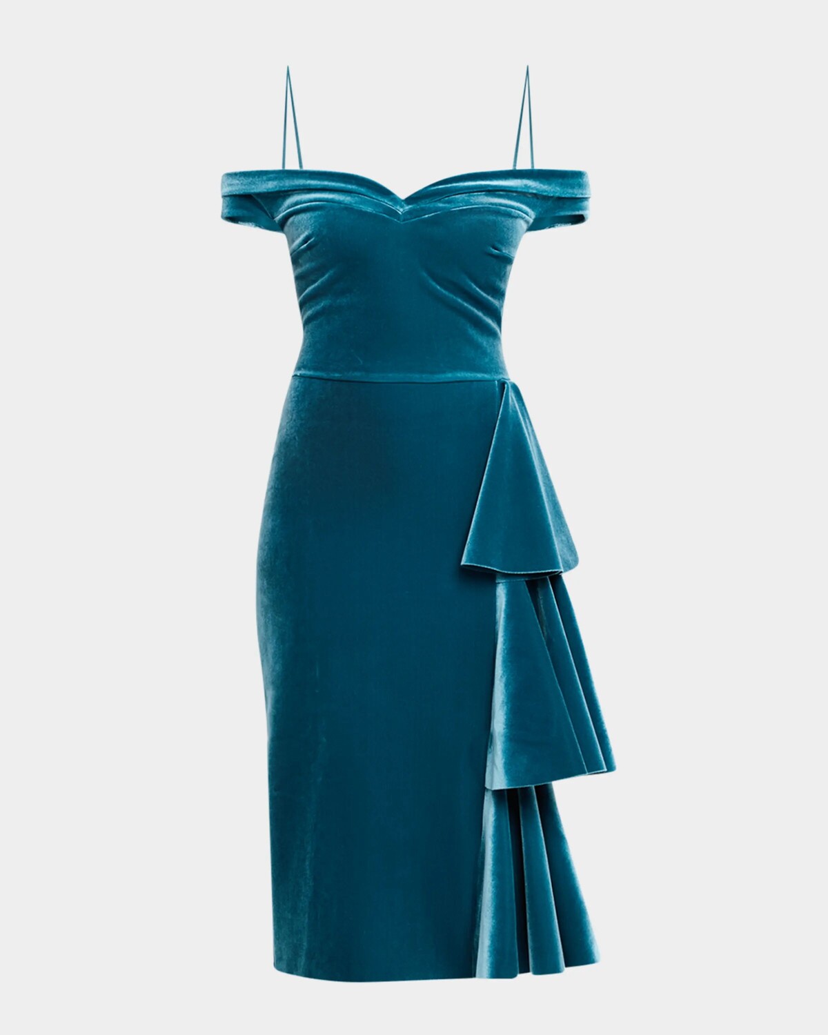 

Бархатное платье Willa с открытыми плечами и драпировкой по бокам Chiara Boni La Petite Robe, бирюзовый