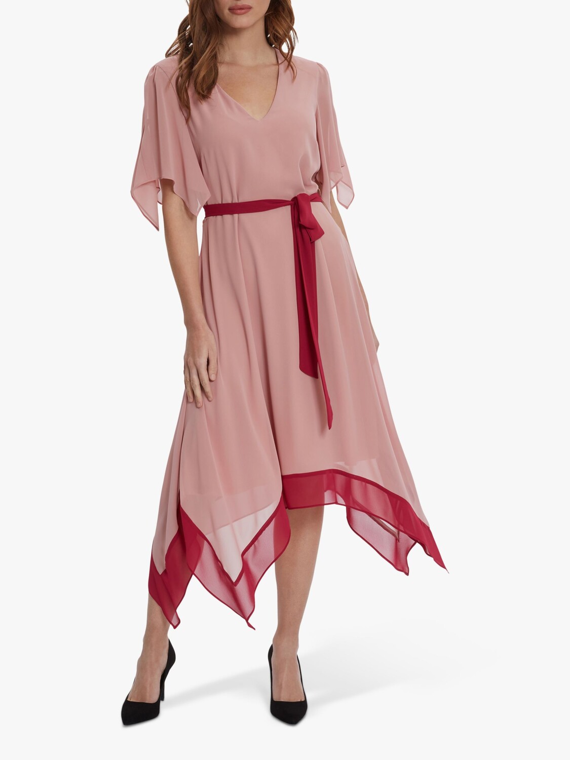 

Gina Bacconi Платье миди Valia Handkerchief Hem, нежно-розовый/красный