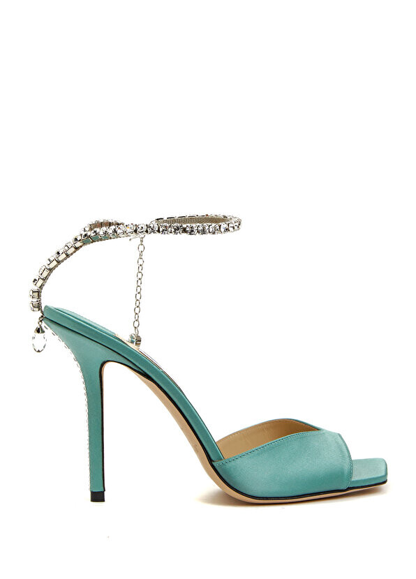 

Атласные сандалии цвета воды зеленого цвета с поясом Jimmy Choo