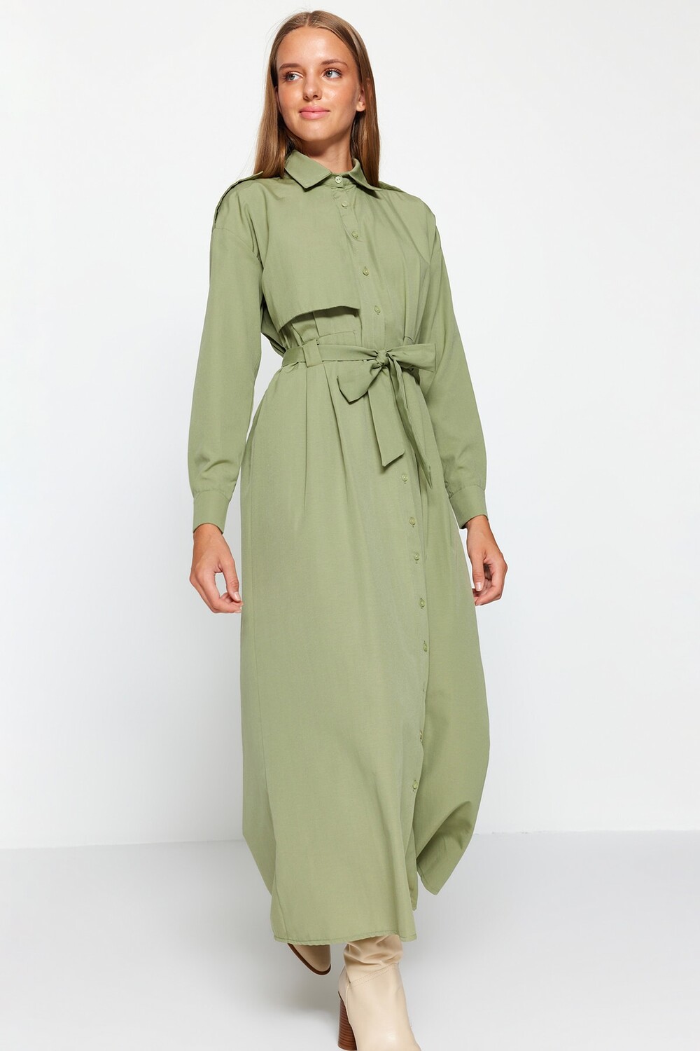 

Платье - Зеленый - Платье-рубашка Trendyol Modest, зеленый