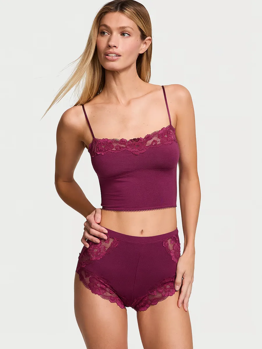 

Комплект майки с прямым вырезом из модала и кружевной отделкой Victoria'S Secret, цвет Plum Rouge