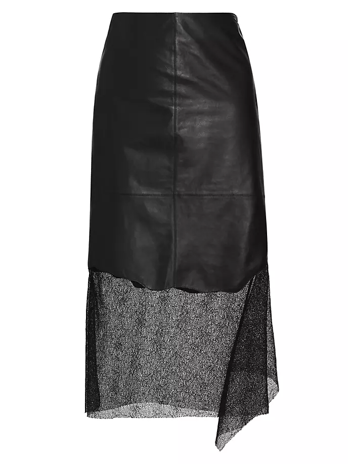 Кожаная кружевная юбка-миди Helmut Lang, черный