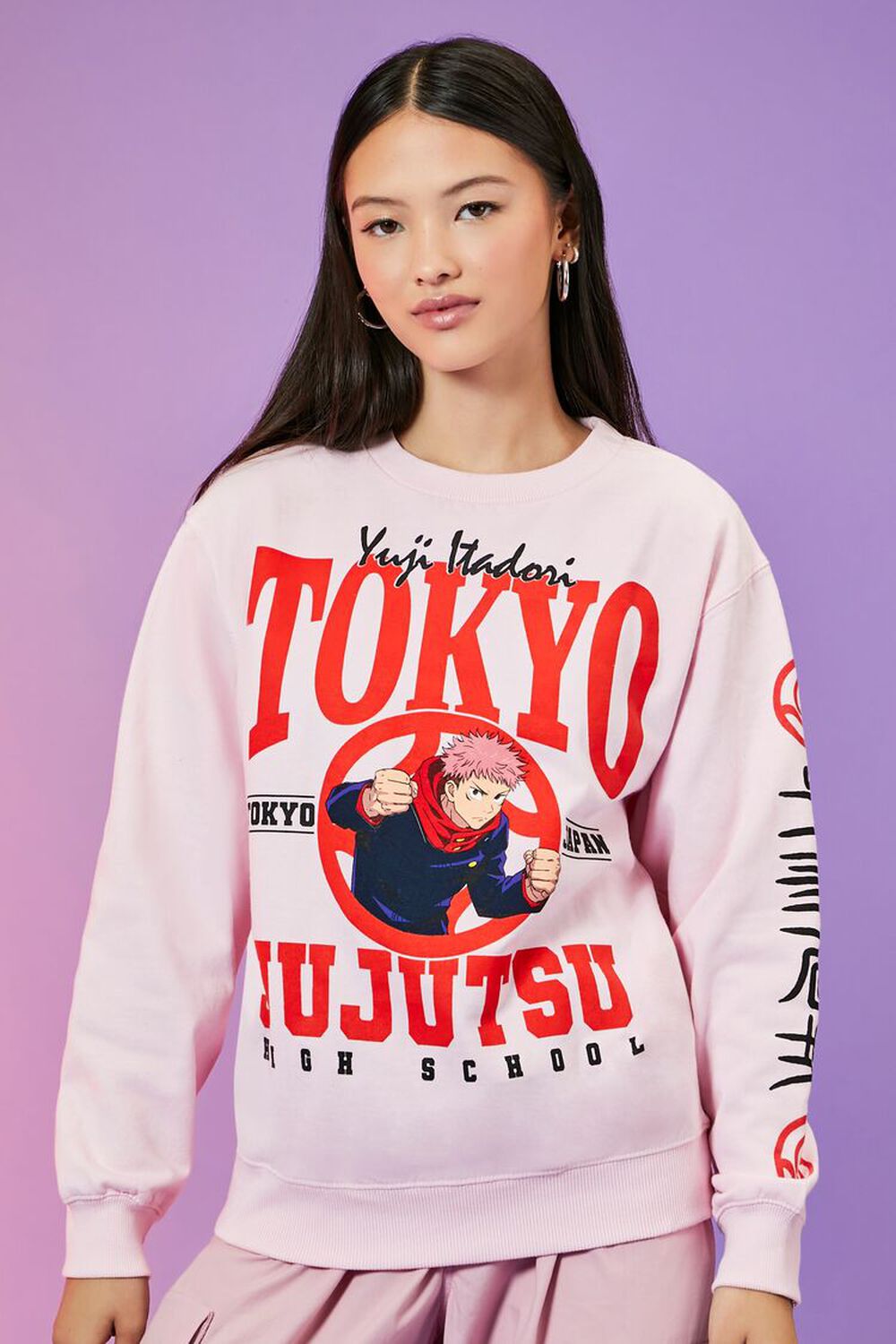 Пуловер Yuji Itadori с графическим рисунком Forever 21, розовый yuji itadori julonga moletom masculino moletom harajuku folgado com capuz roupas casuais masculinas confortáveis de moda hip ho
