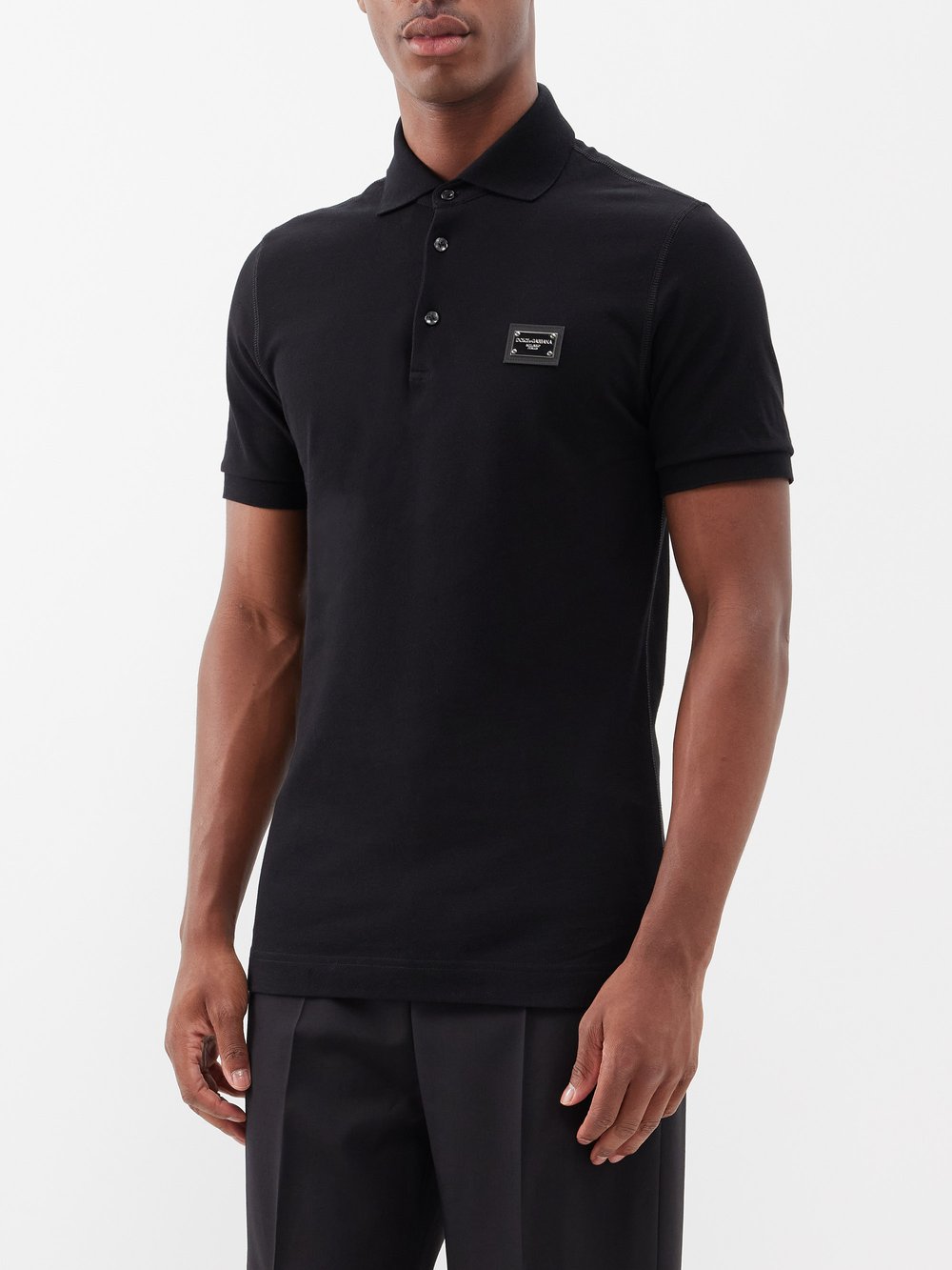 Рубашка-поло из хлопкового пике с бляшкой-логотипом Dolce & Gabbana, черный клавиатура для ноутбука toshiba satellite l850 l875 l870 l855 черная c серебристой рамкой