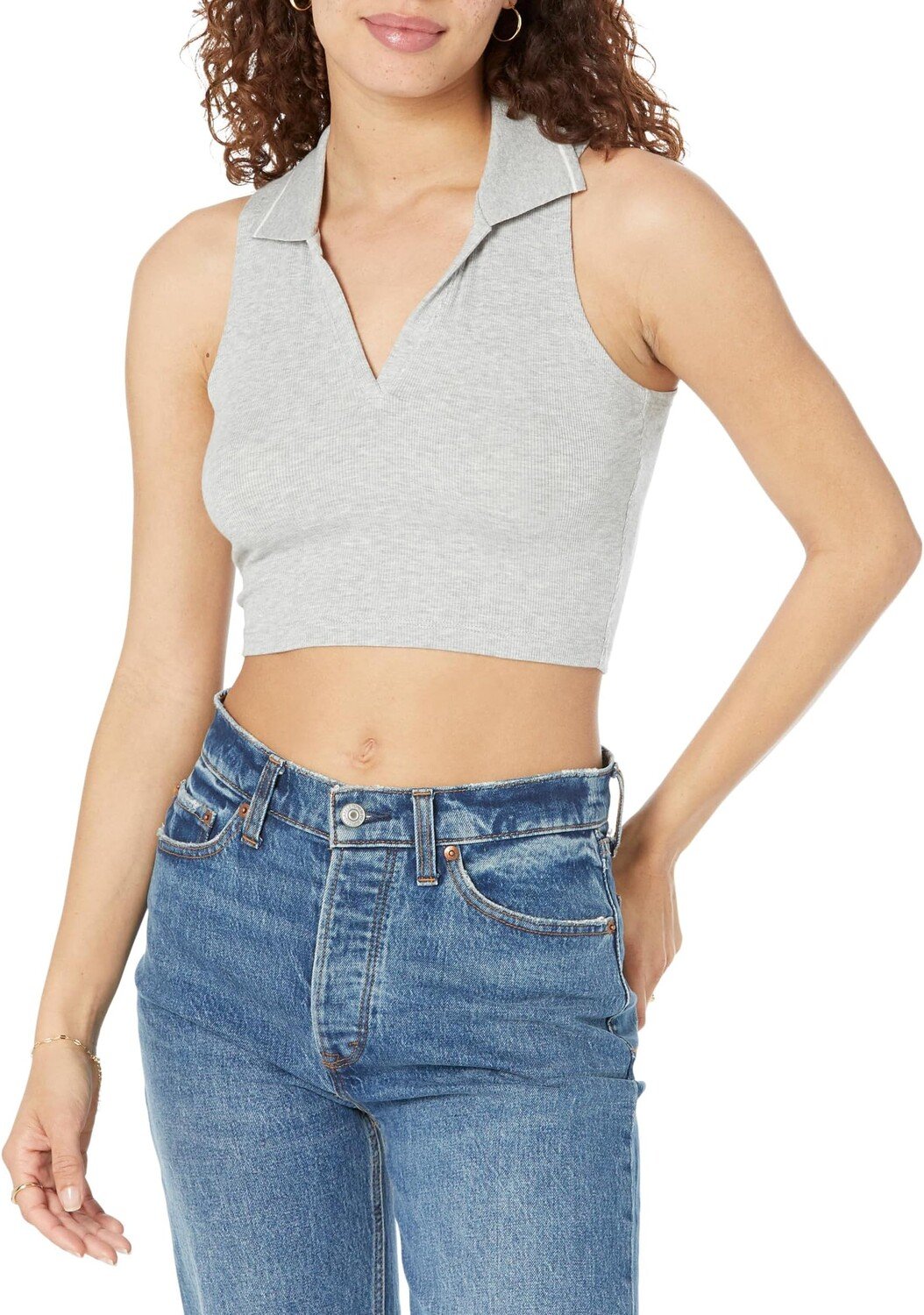 

Рубашка-поло MWL Polo Crop Tank Top Madewell, цвет Heather Gym Class Grey